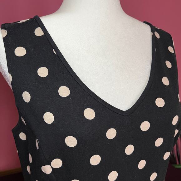 Ann Taylor V Neck Cotton Midi Dress Black wPolka Dots Size 8 - Picture 6 of 12
